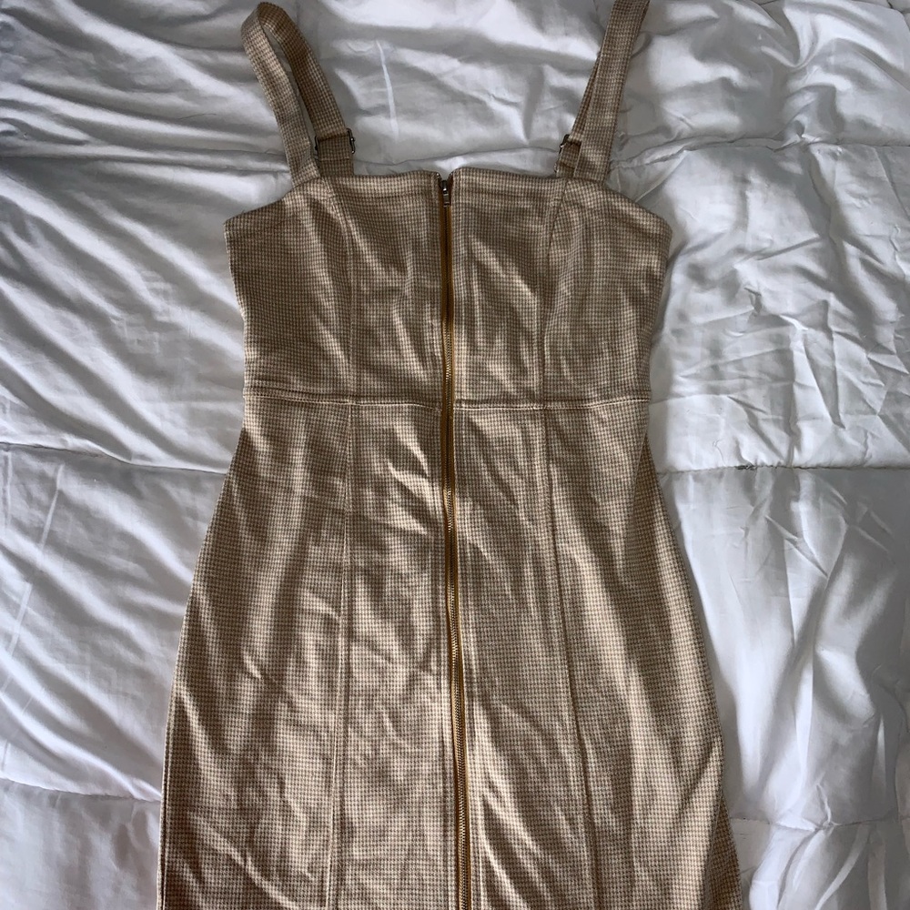 Forever 21 zipper front tan dress